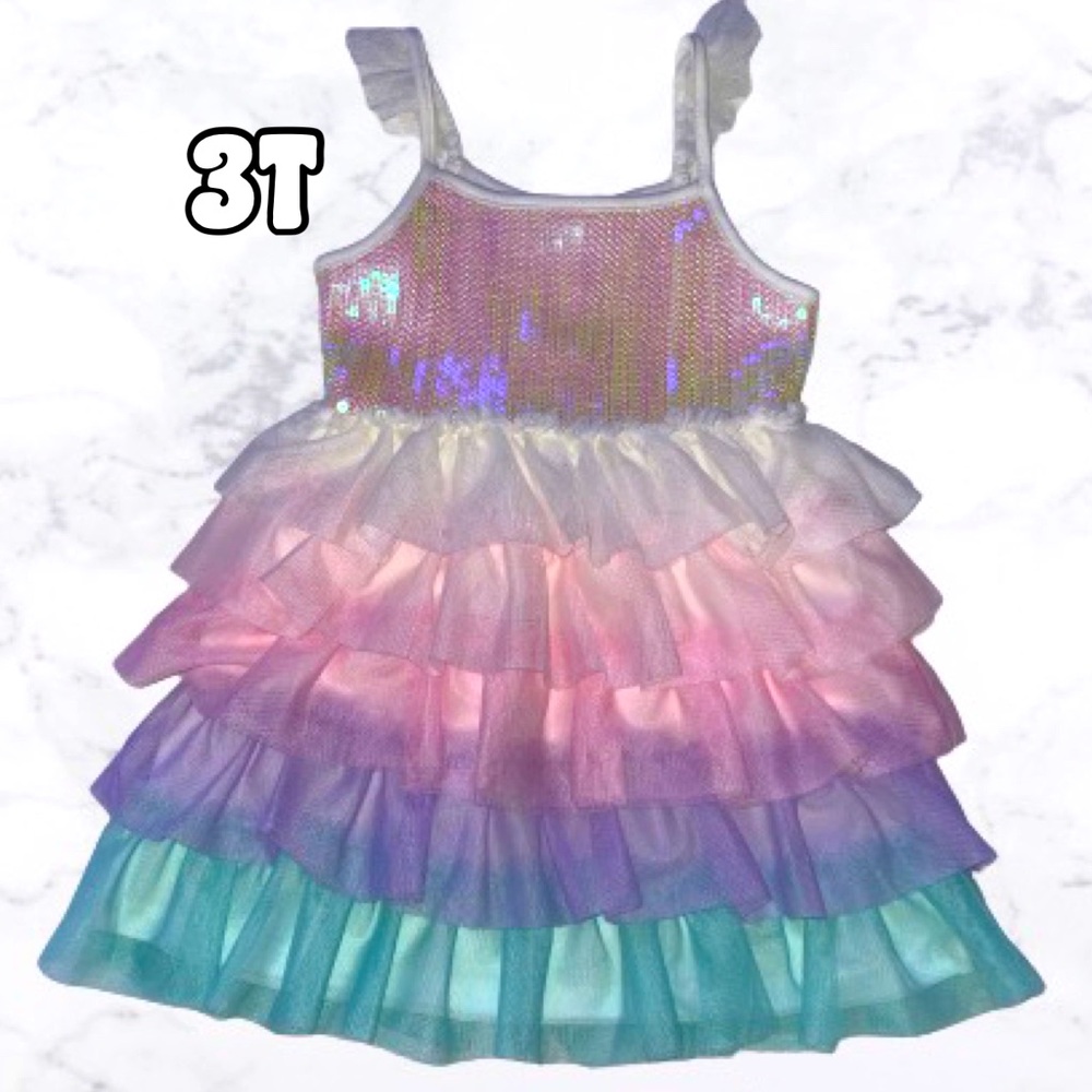 NWT Epic Threads Sequined Rainbow Tiered Dress, 3T